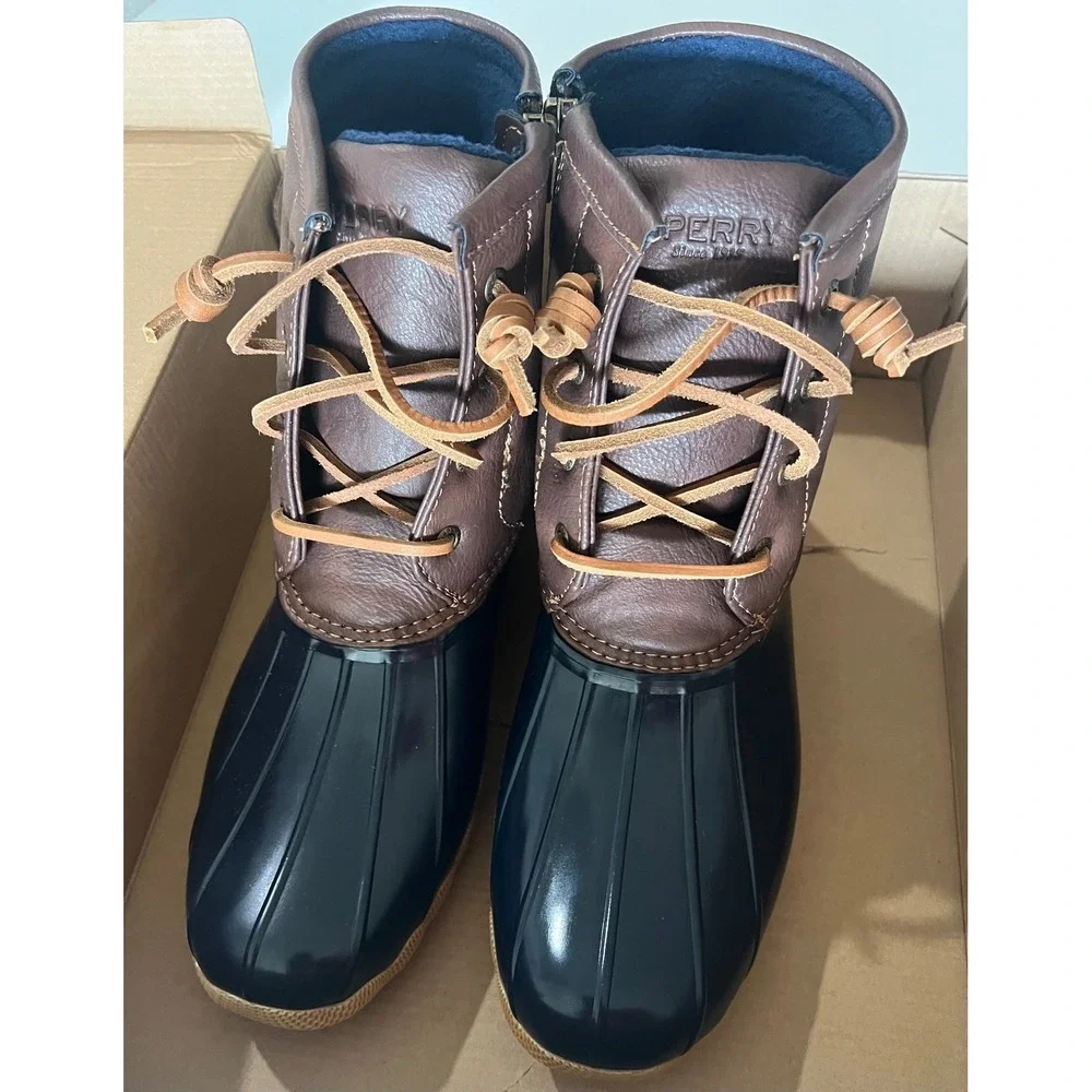 Sperry Saltwater Kids Girls Navy Rubber Rain Boots Size 6M